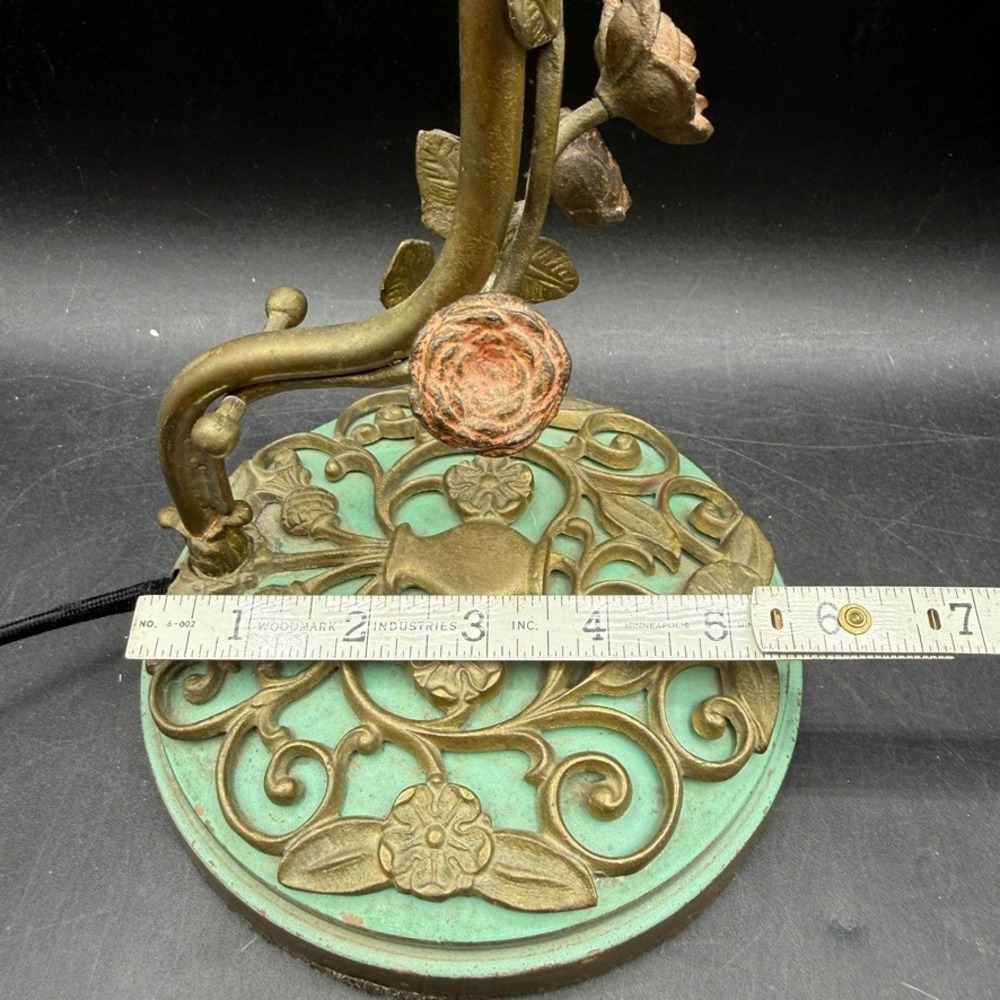 Vintage Art Deco Brass Green Rose Table Lamp Home Fairy Floral Verdigris Cottage - Picture 5 of 12
